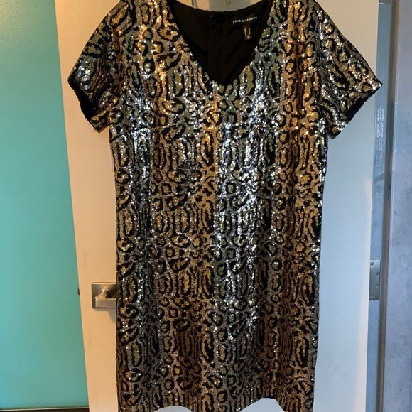 Love and Legend Dresses & Skirts - Love and Legend fully sequined dress, EUC, sz 18, leopard print, fully lined